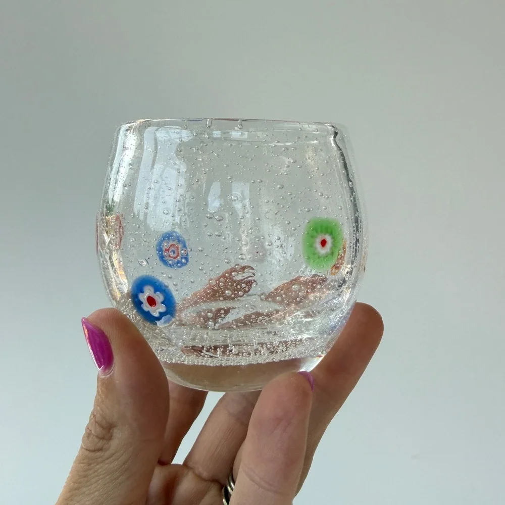 Crate and Barrel Millefiori Zazz Votive Small Bubble Glass Candle Set of 2